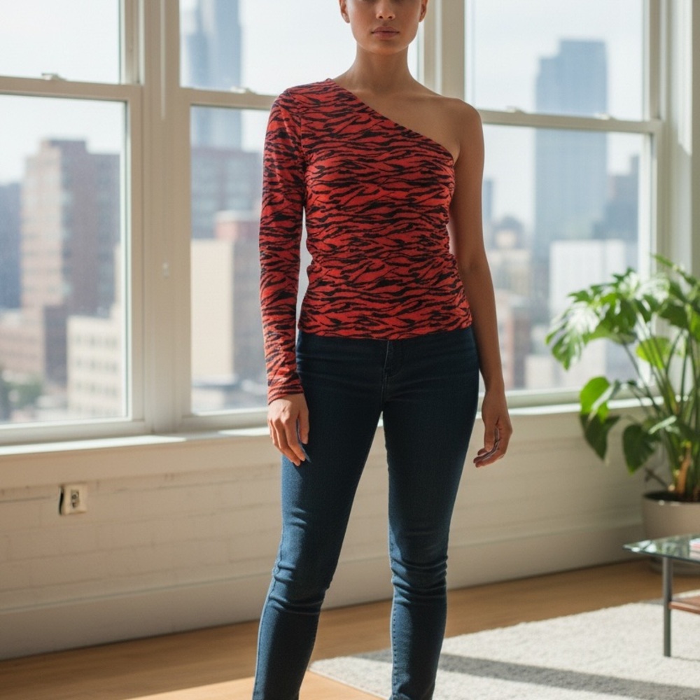 One-Shoulder Red and Black Top